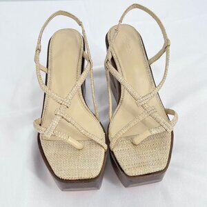 Cult Gaia Nela Faux Raffia Wooden Platform Sandal  Size 42